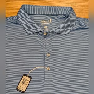 Johnnie-O Lyndon Polo Mens Large Blue Stripe Performance Golf Shirt NWT